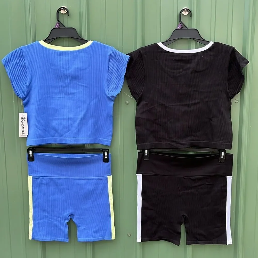 Seamless Crop Top & High-Rise Biker Shorts Graphic 2-Piece Set 2-Pack Size XXL